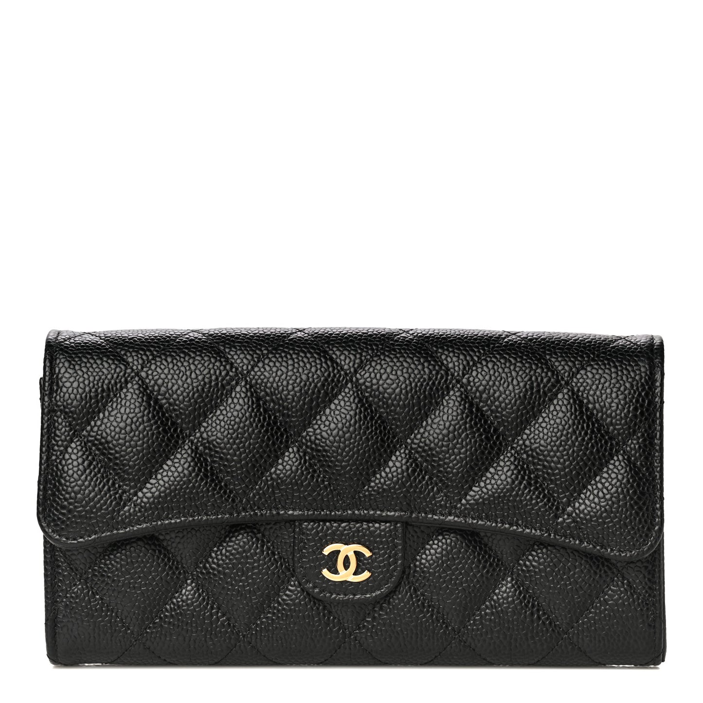 Caviar Quilted Large Gusset Flap Wallet Black