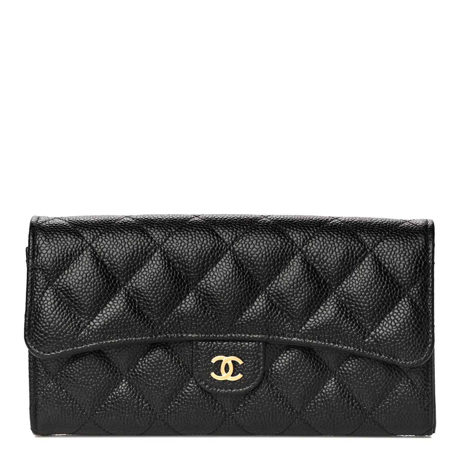 Chanel Caviar Quilted Large Gusset Flap Wallet Black 1 of 12