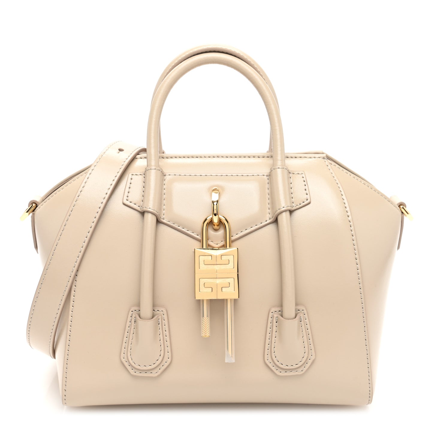 Box Calfskin Mini Lock Antigona Shoulder Bag Natural Beige