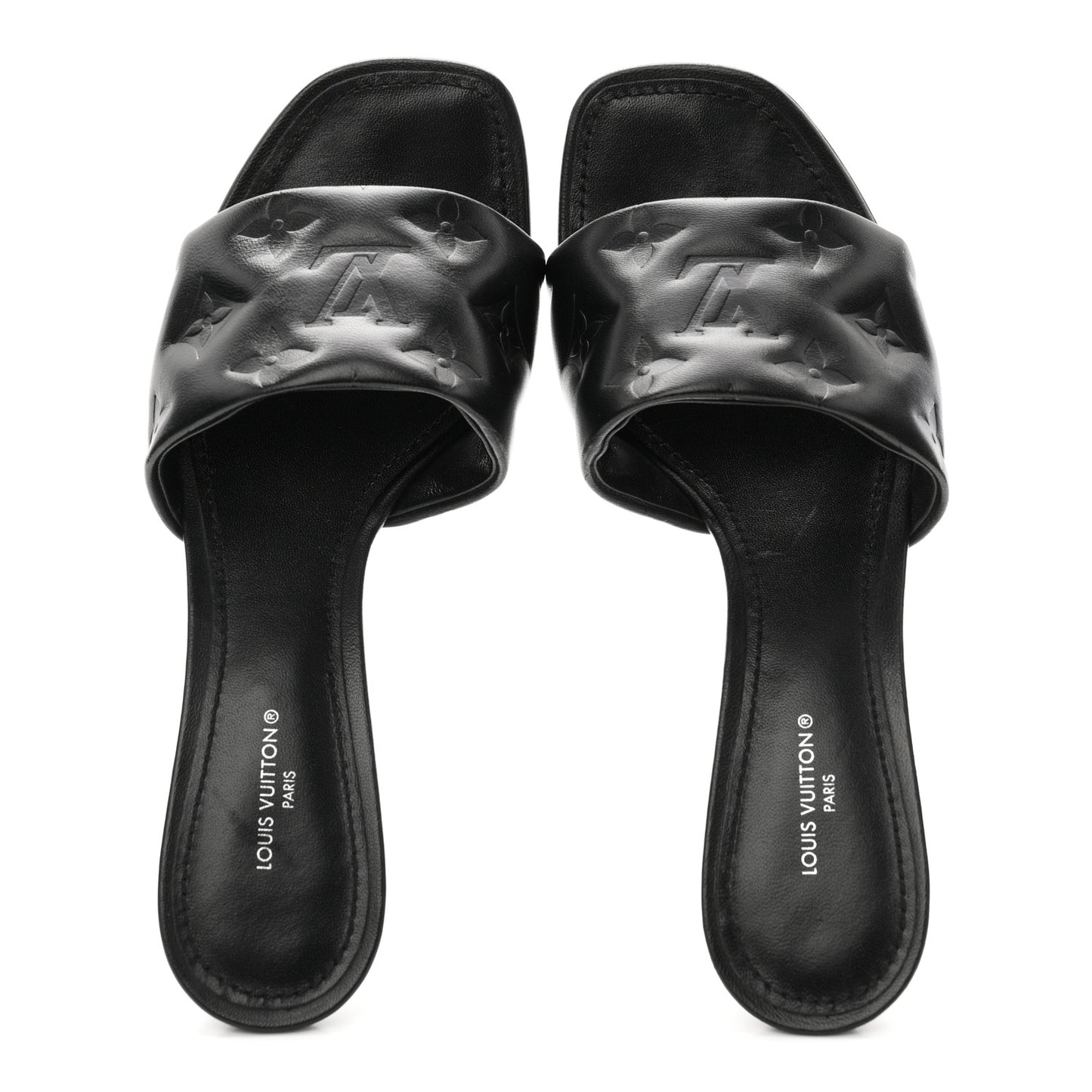 Lambskin Embossed Monogram Revival Mid Heel Mules 37 Black