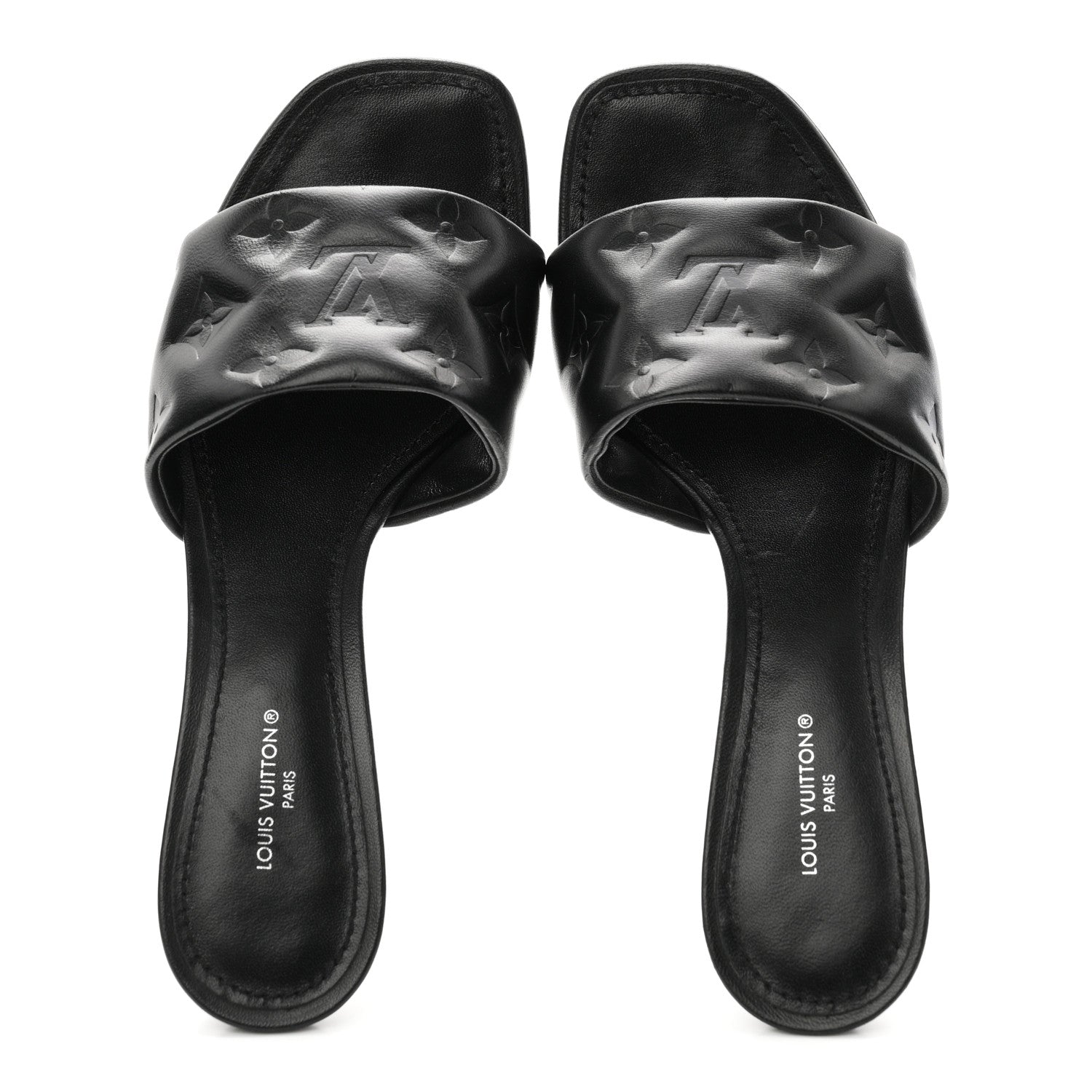Louis Vuitton Lambskin Embossed Monogram Revival Mid Heel Mules 37 Black 2 of 10