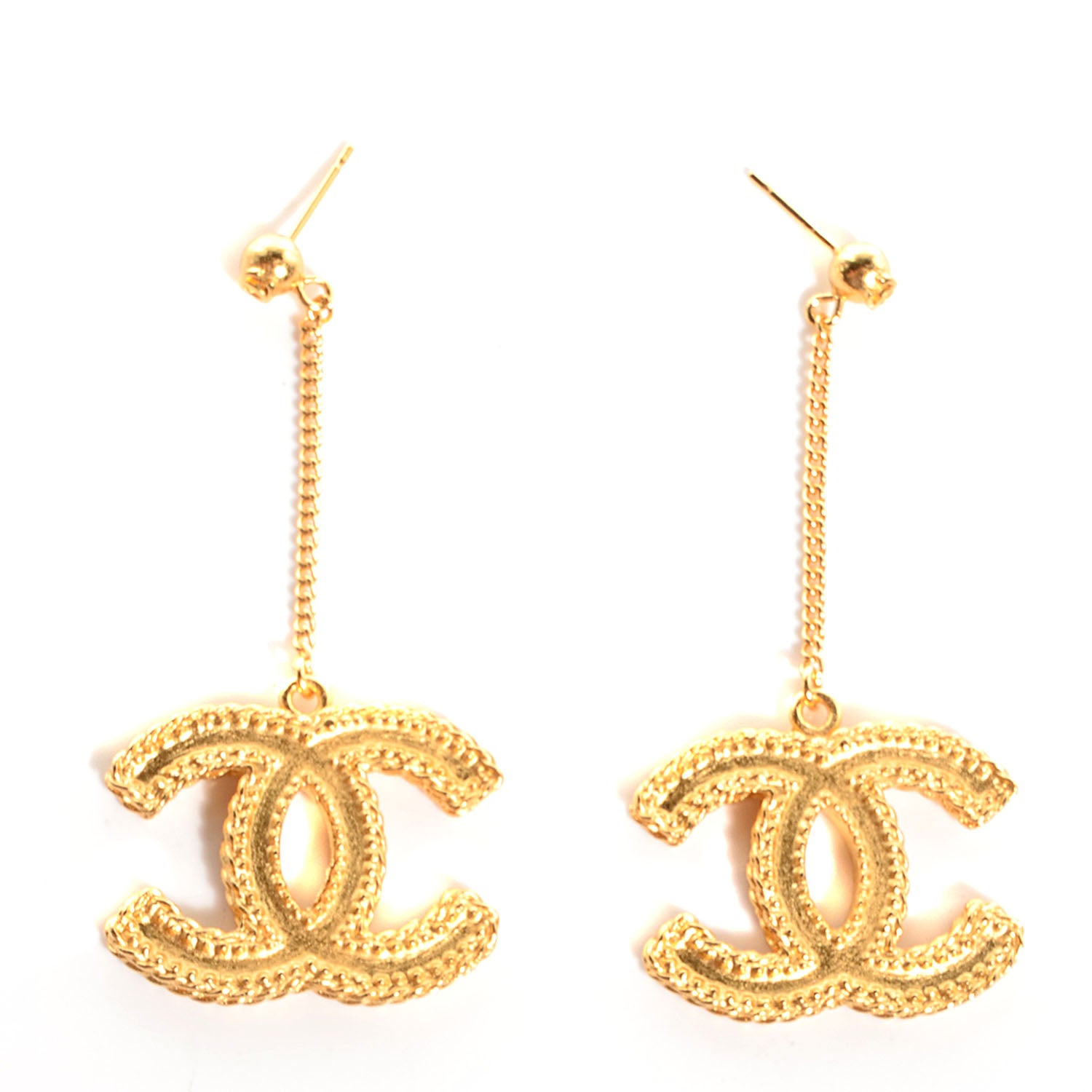 Chanel CC Drop Earrings Matte Gold 1 of 6