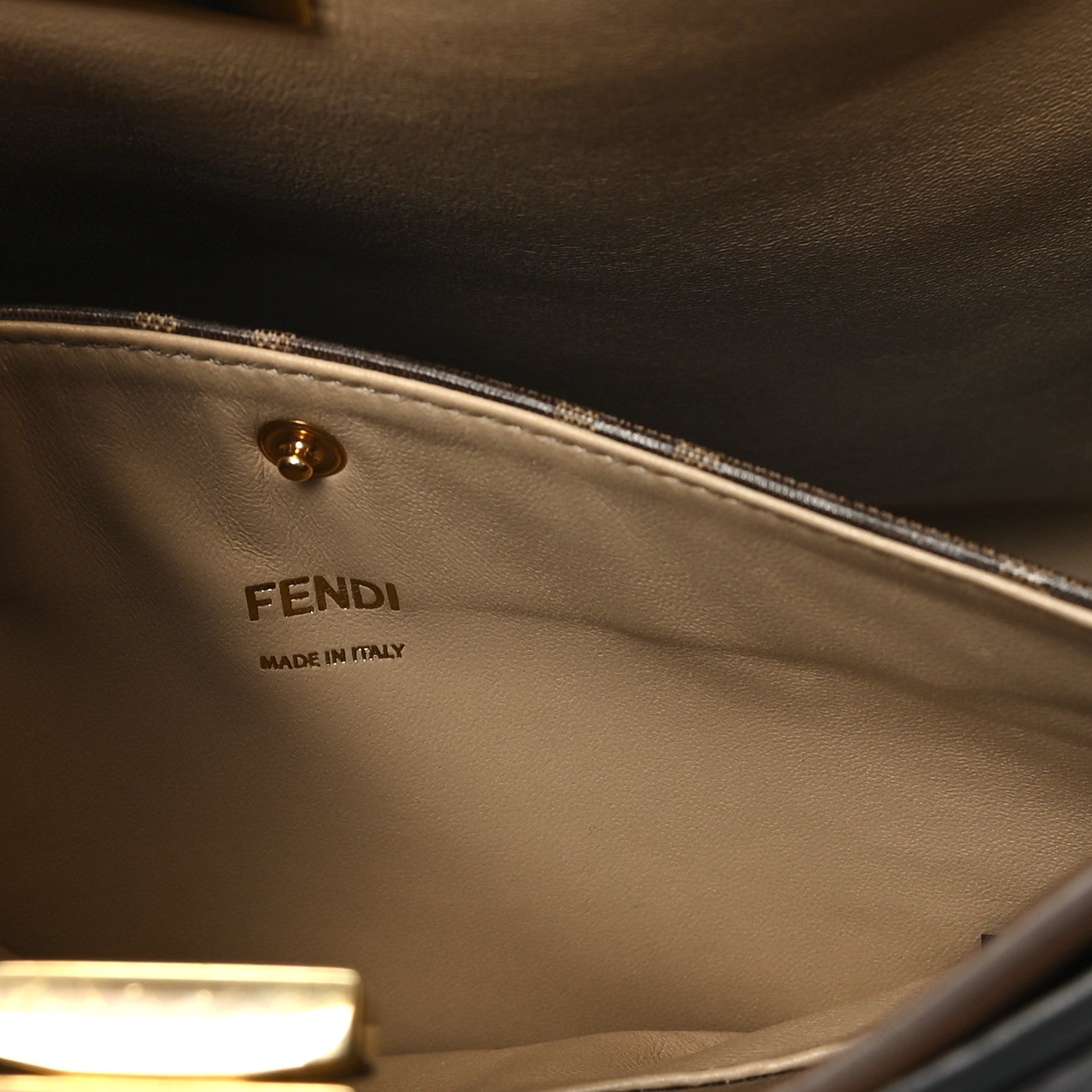 Fendi Vitello Seta Glazed Fabric FF 1974 Medium Peekaboo X-Lite Black Mogano Panna 6 of 12