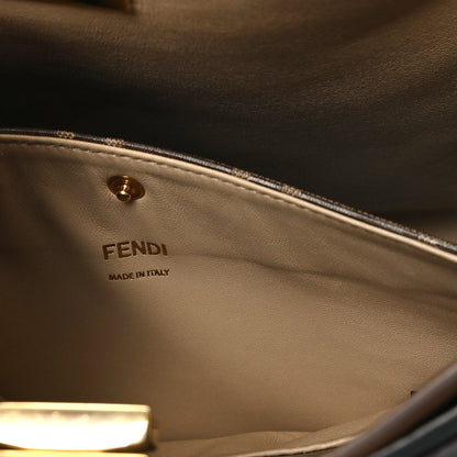 Fendi Vitello Seta Glazed Fabric FF 1974 Medium Peekaboo X-Lite Black Mogano Panna 6 of 12