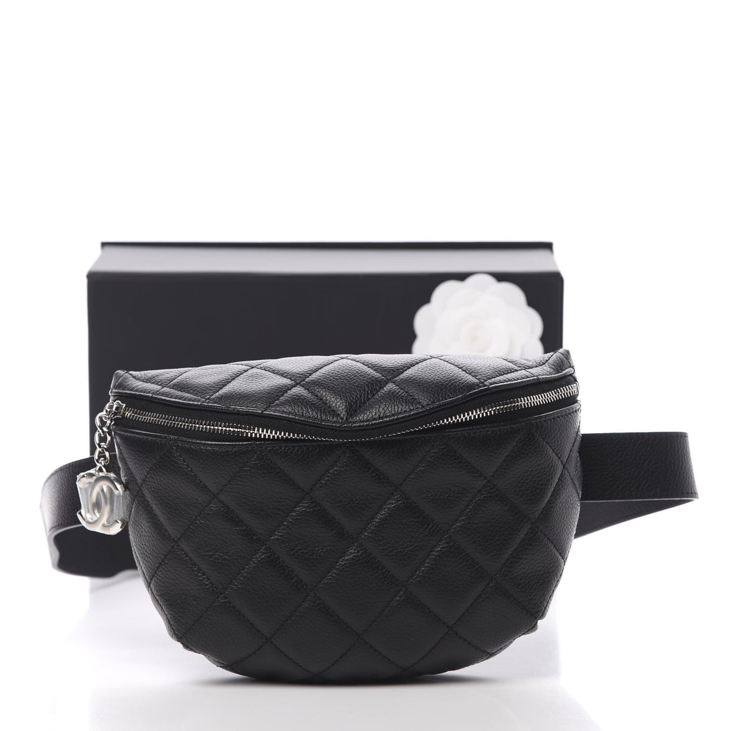 Grained Calfskin Quilted Waist Belt Bag Black