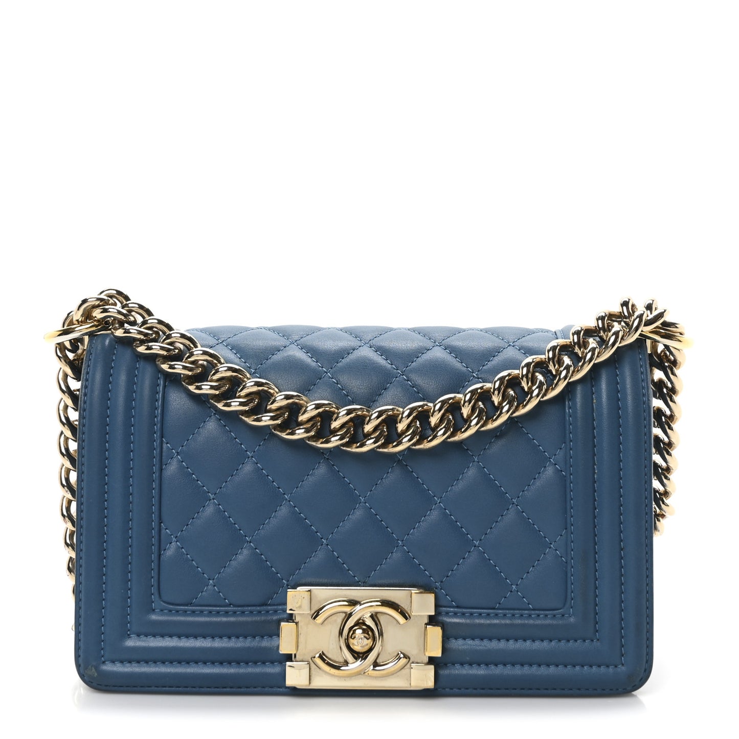 Lambskin Quilted Small Boy Flap Blue
