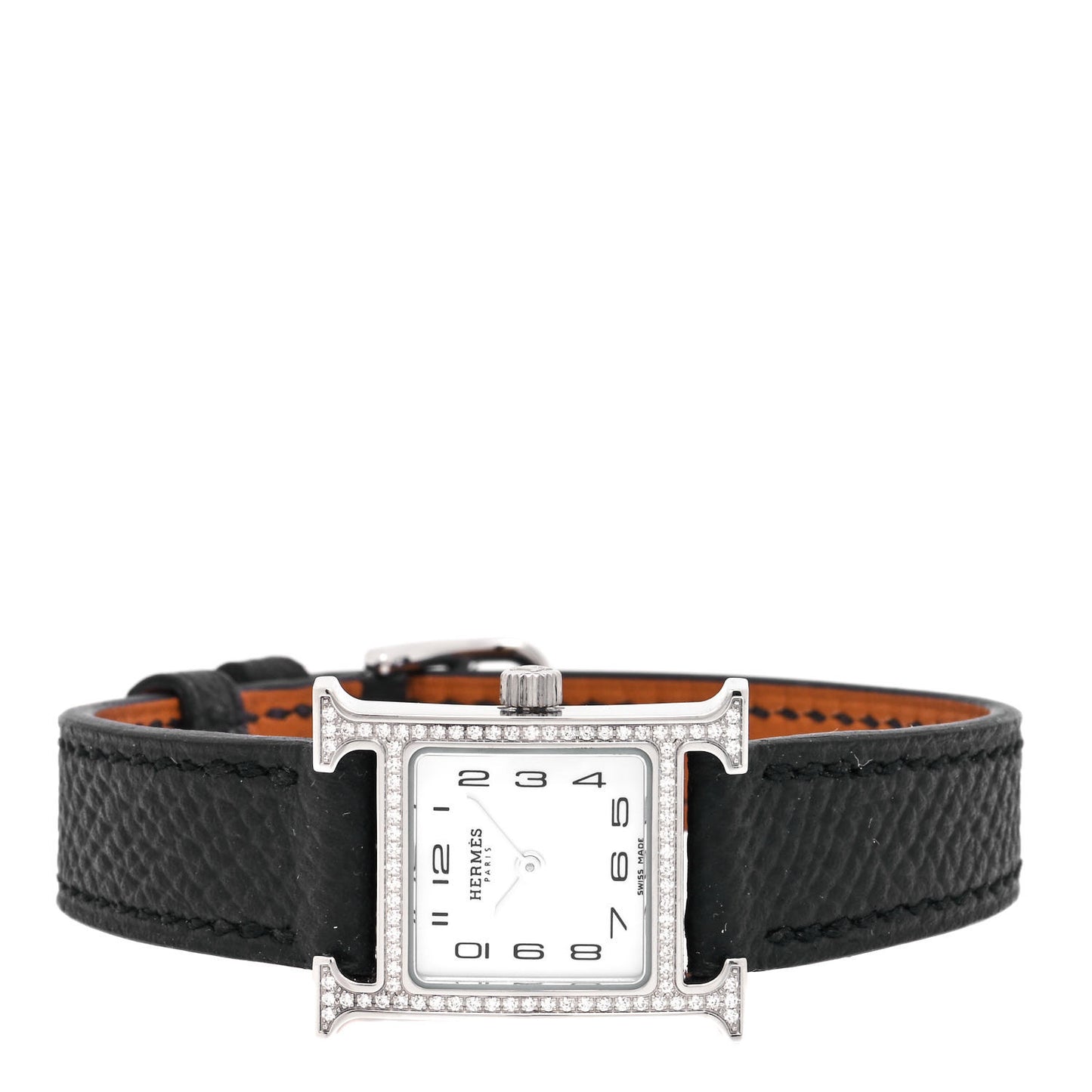 Stainless Steel Epsom Diamond Bezel Mother of Pearl 17.2mm Heure H Hour Quartz Watch Noir