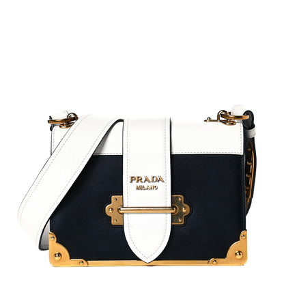 Prada City Calf Saffiano Cahier Bag White Black 1 of 7