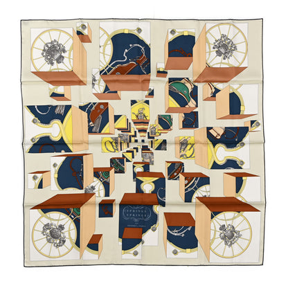 Hermes Silk Springs Springs Scarf 90 Creme Gris Fonce 1 of 5