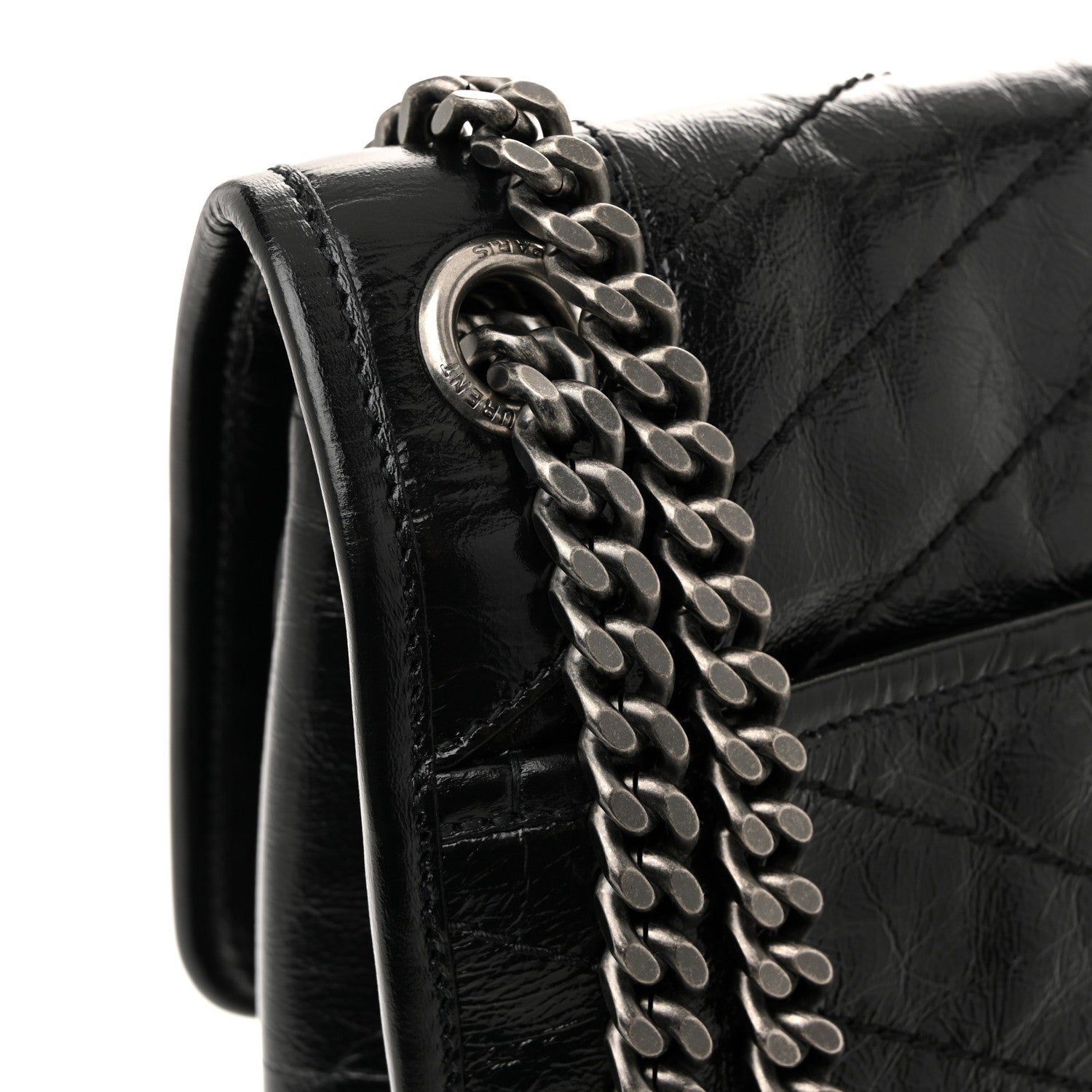 Saint Laurent Crinkled Calfskin Matelasse Monogram Large Niki Chain Satchel Black 12 of 12