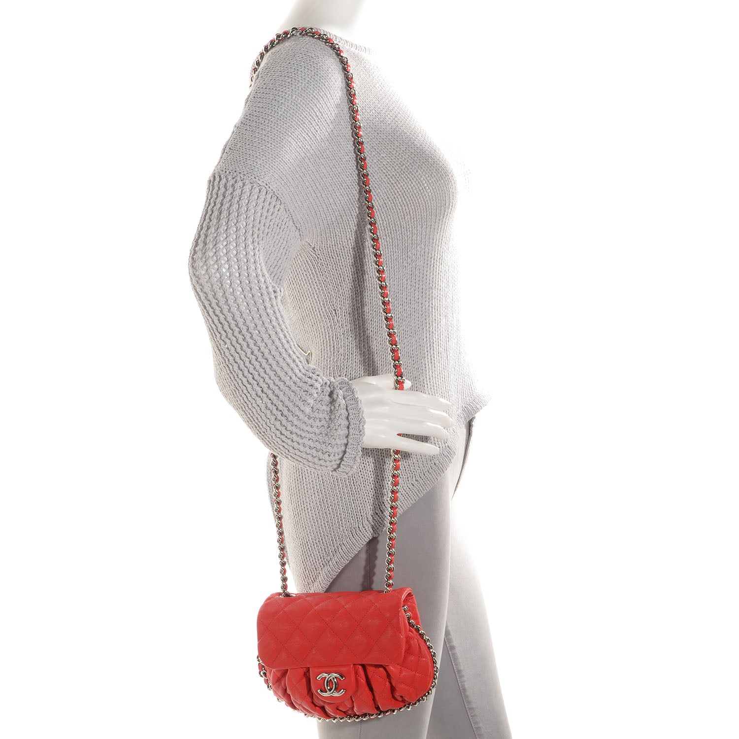 Chanel Lambskin Mini Chain Around Messenger Red 4 of 6