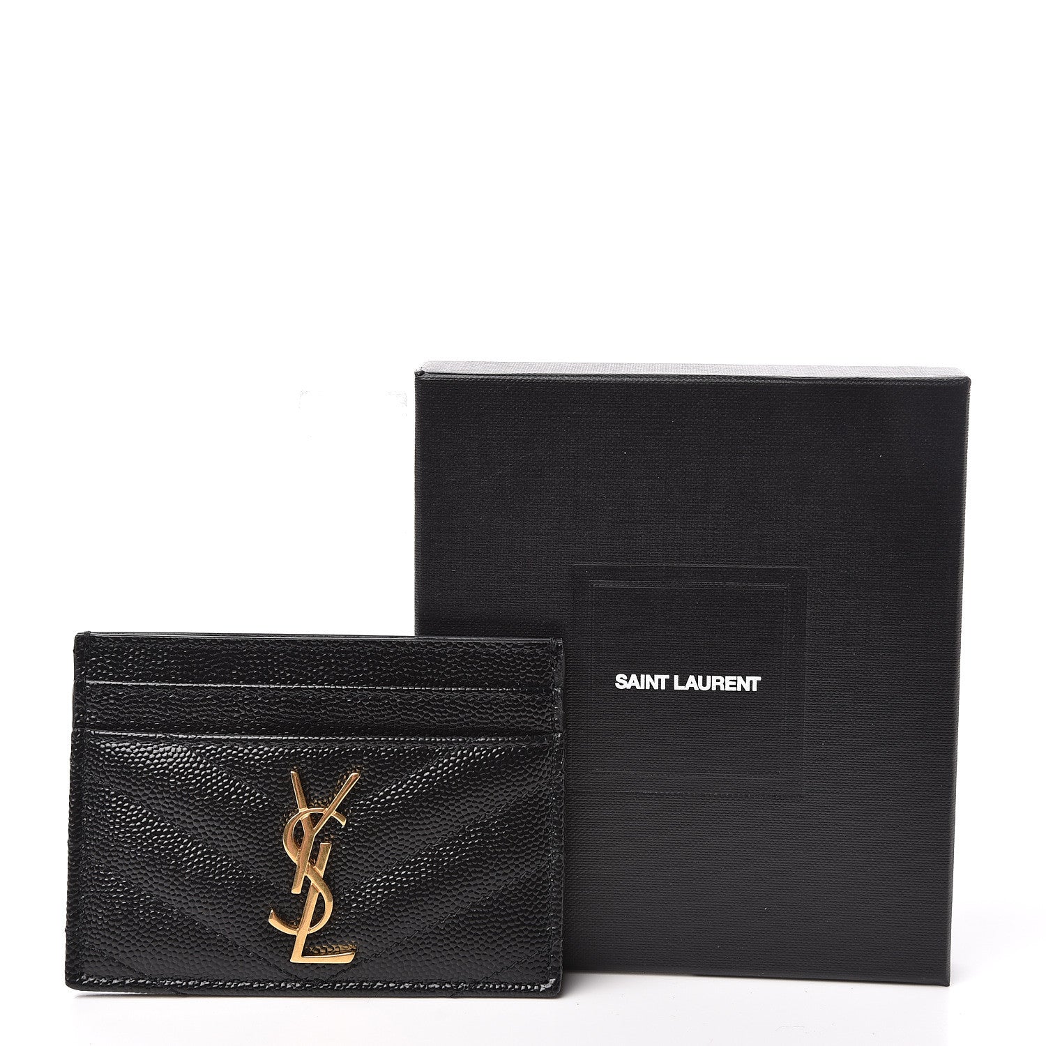 Saint Laurent Grain De Poudre Matelasse Chevron Monogram Credit Card Case Black 8 of 8