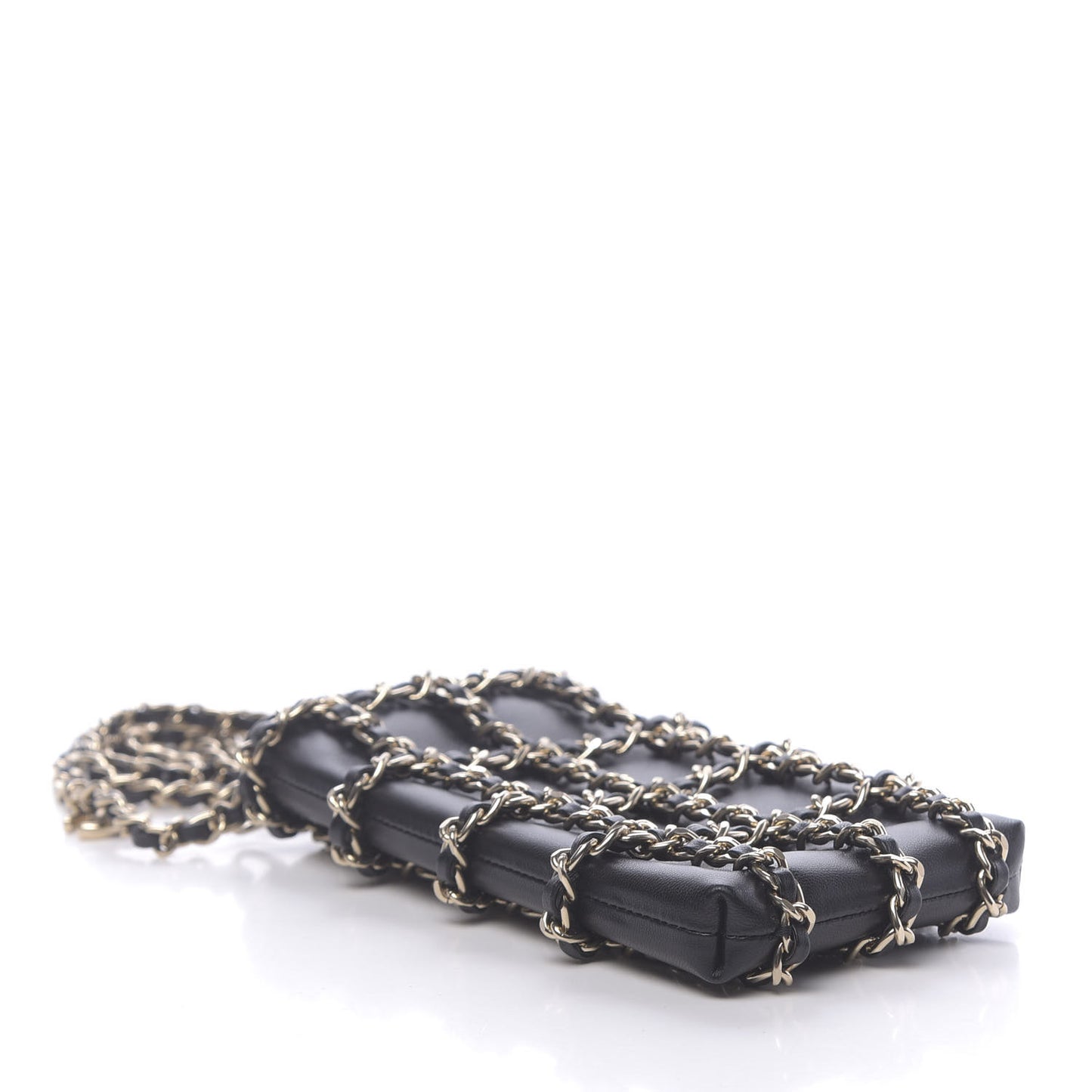 Lambskin Tech Me Out Clutch With Chain Black