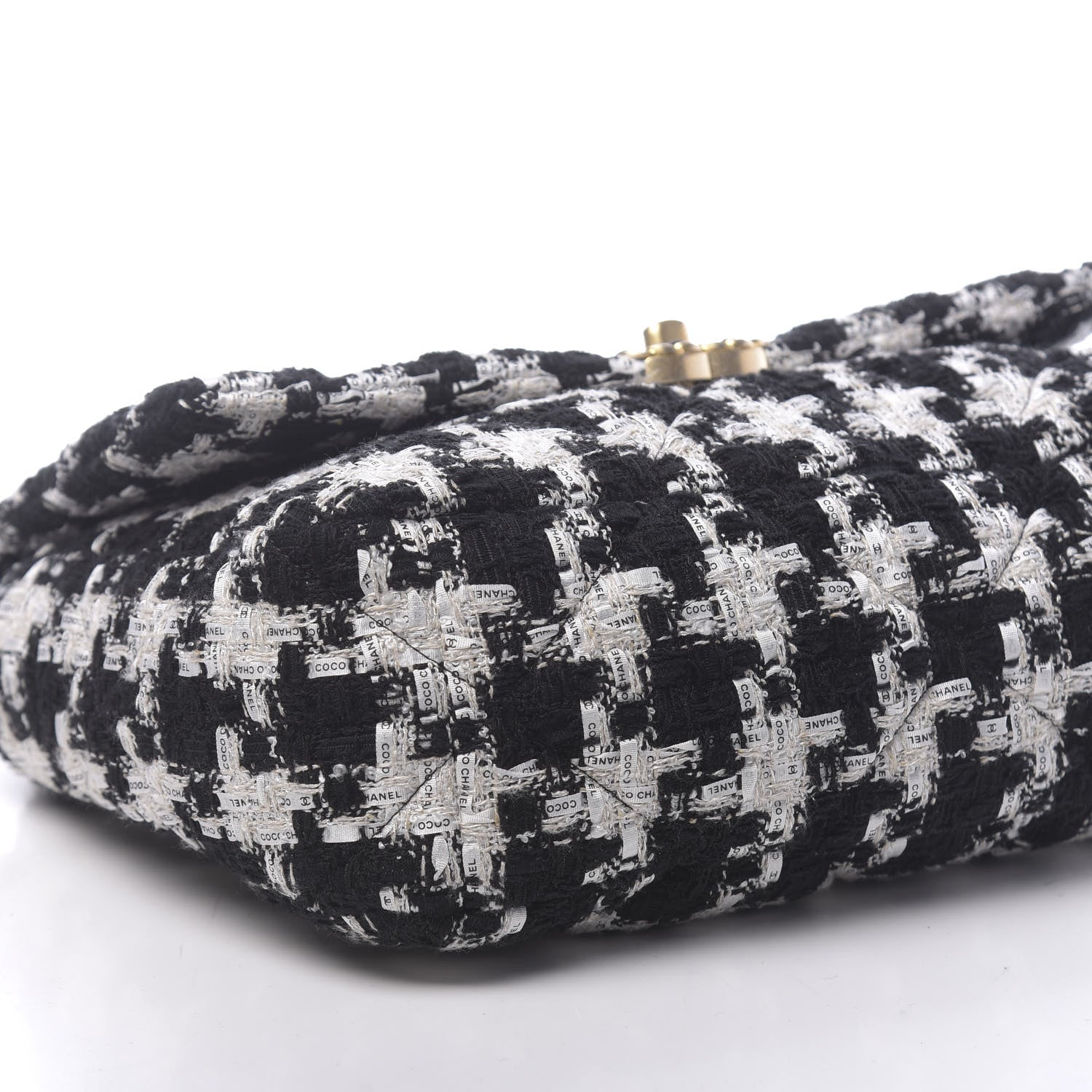 Chanel Tweed Quilted Large Chanel 19 Flap Black Ecru White 8 of 11
