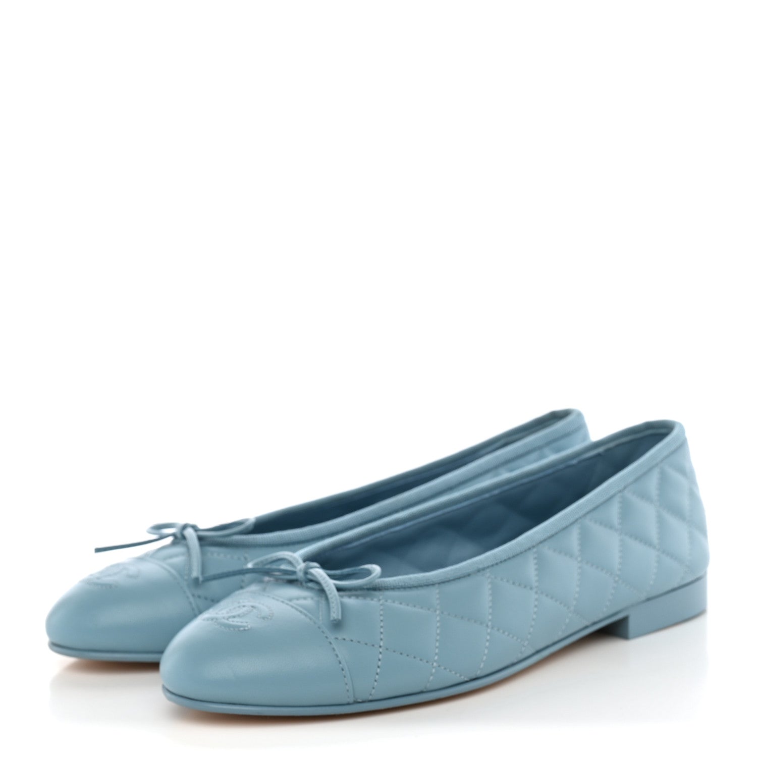Chanel Lambskin Quilted CC Cap Toe Ballerina Flats 38.5 Blue 3 of 12