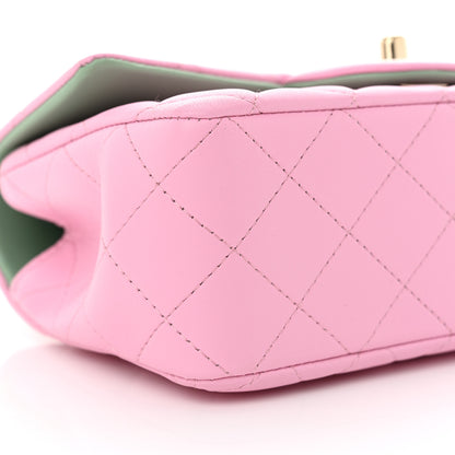 Chanel Lambskin Quilted Mini Top Handle Rectangular Flap Pink Green Pink Green 9 of 10