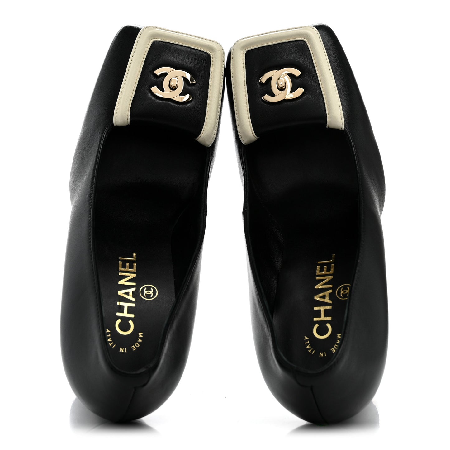 Lambskin Turnlock CC Pumps 38 Black Ivory