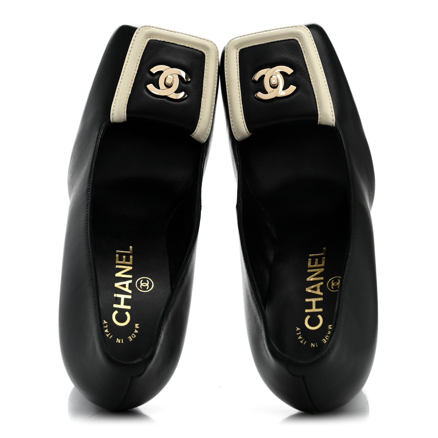 Chanel Lambskin Turnlock CC Pumps 38 Black Ivory 2 of 9