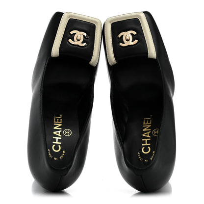 Chanel Lambskin Turnlock CC Pumps 38 Black Ivory 2 of 9