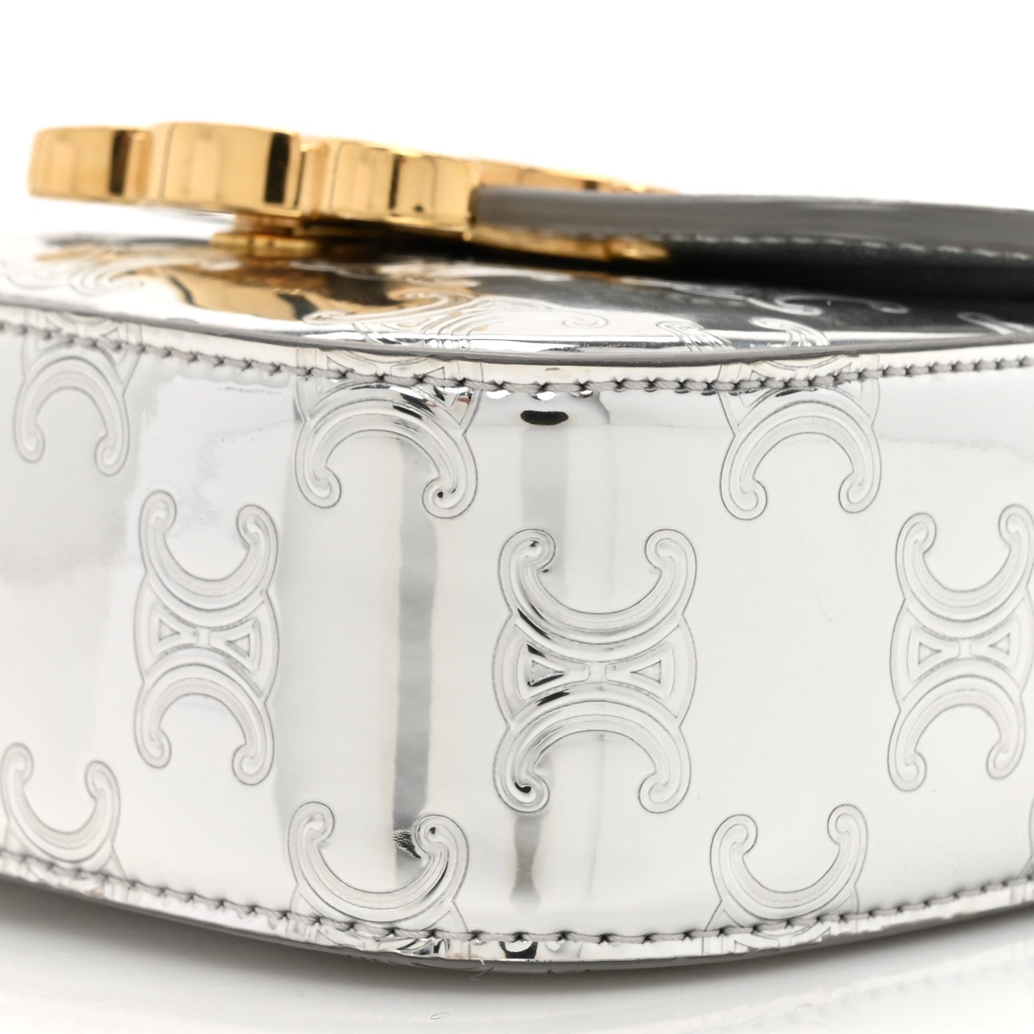 Celine Mirror Calfskin Triomphe Embossed Mini Claude Silver