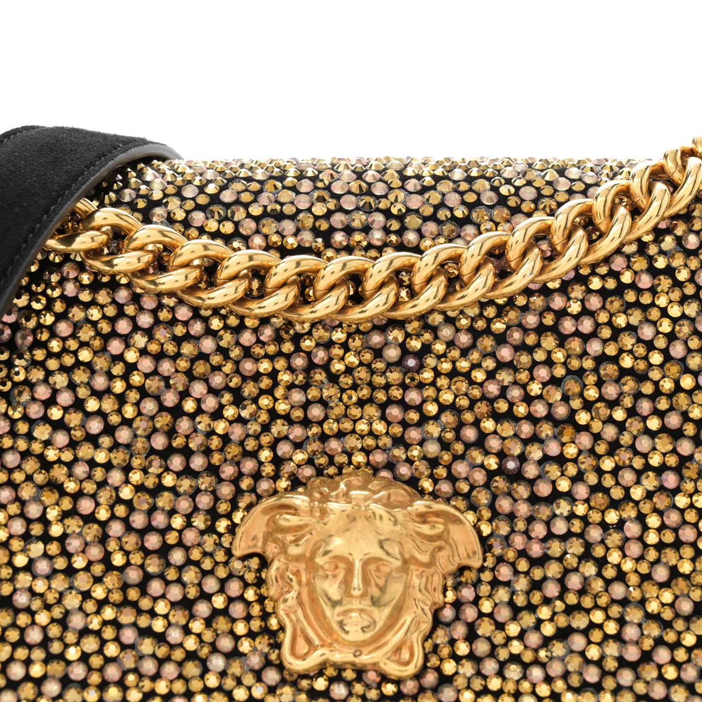 Suede Palazzo Crystal Chain Evening Bag Gold Black