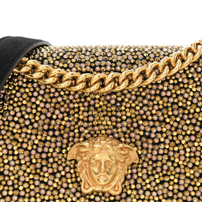 Versace Suede Palazzo Crystal Chain Evening Bag Gold Black 7 of 10