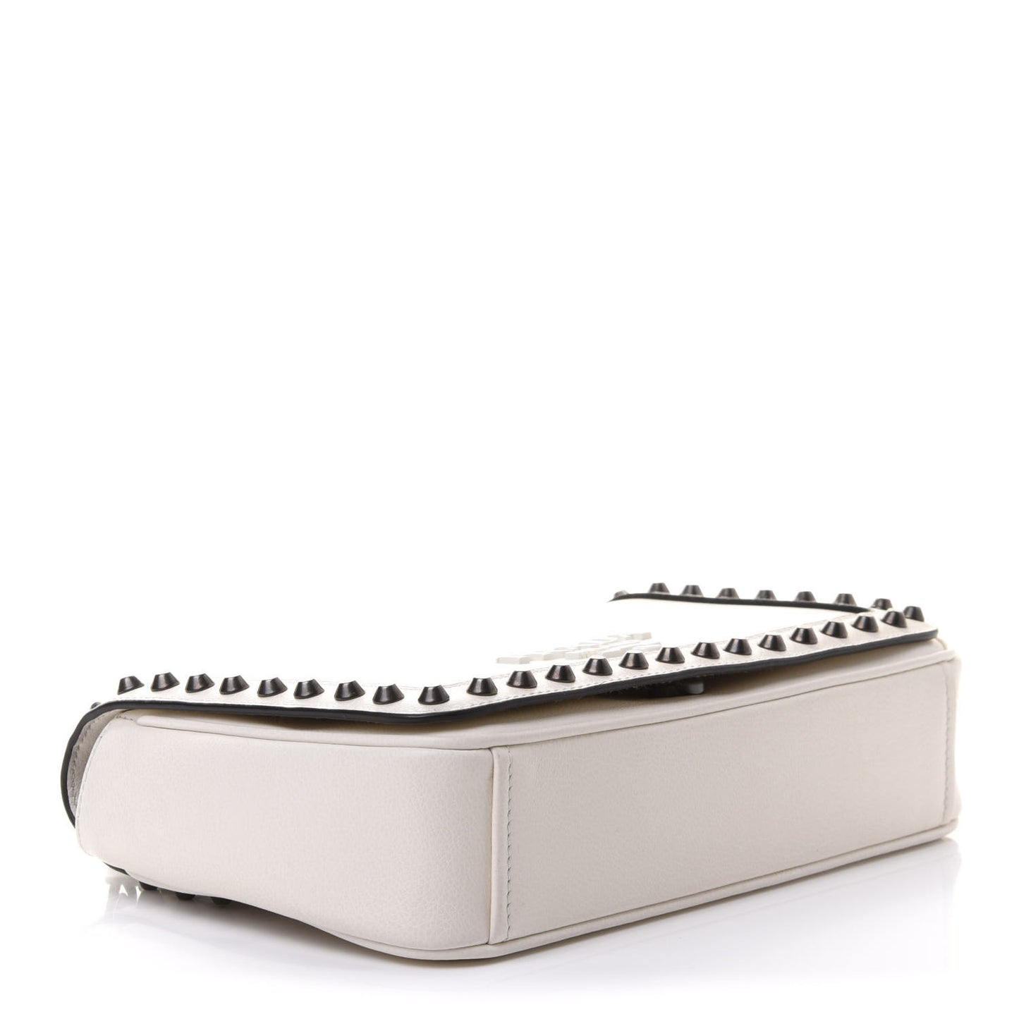 Glace Calfskin Studded Crossbody White