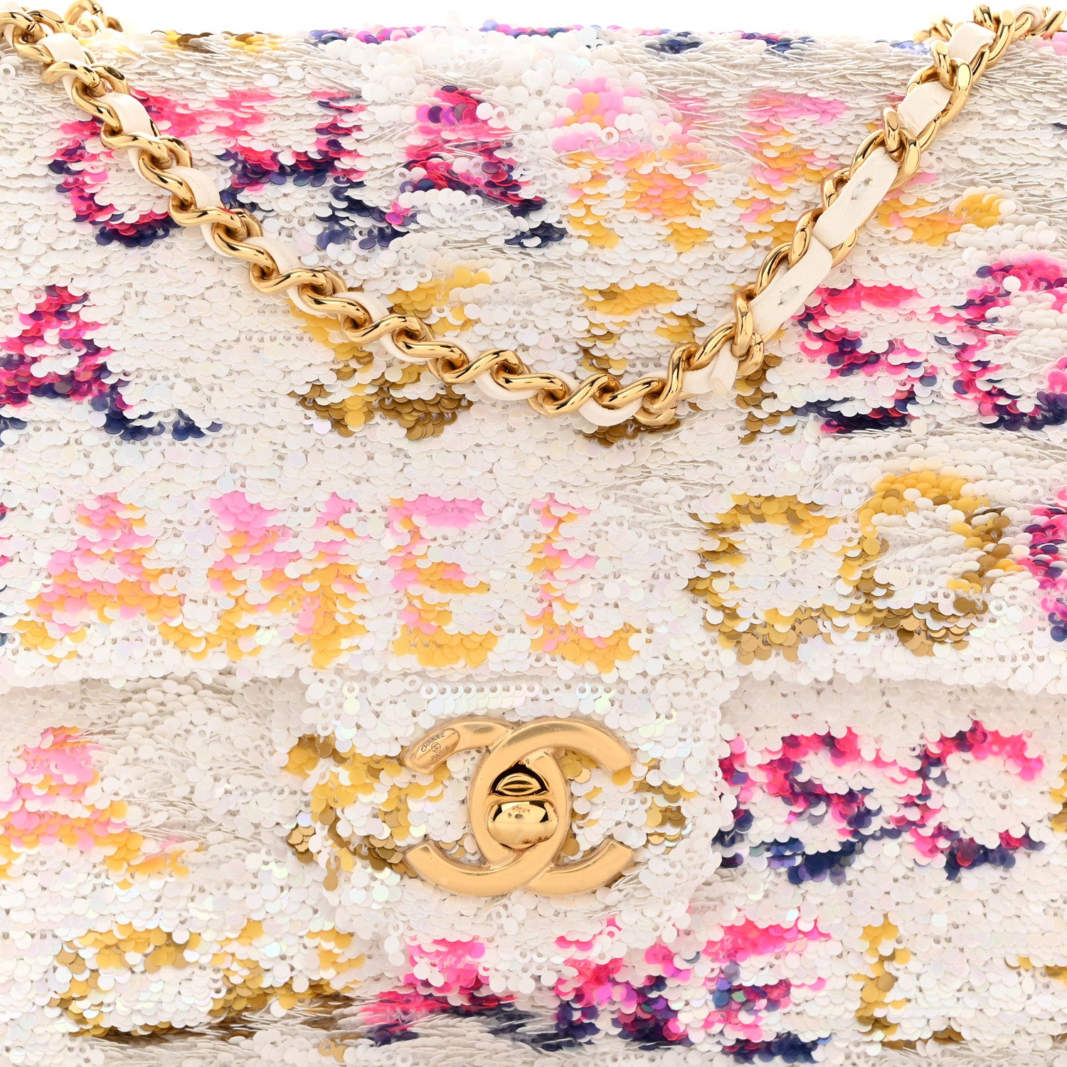 Chanel Sequin Logo CC Small Single Flap White Multicolor 8 of 10