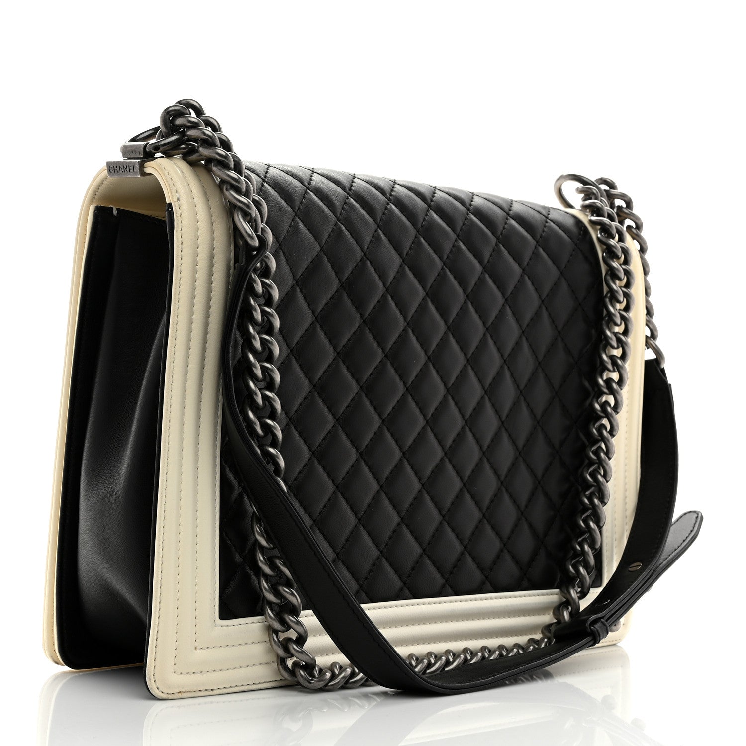 Chanel Lambskin Quilted Large Boy Flap Black White 3 of 13