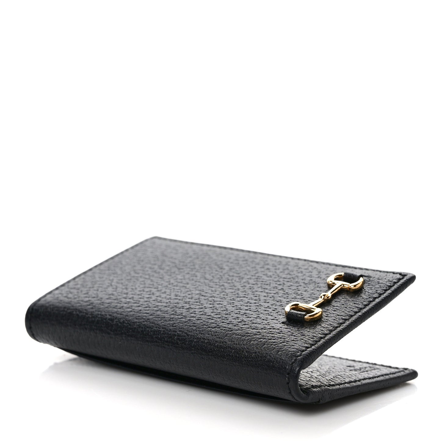 Textured Dollar Calfskin Horsebit Card Holder Black