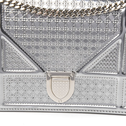 Christian Dior Metallic Patent Micro-Cannage Diorama Wallet on Chain Pouch Silver 8 of 9