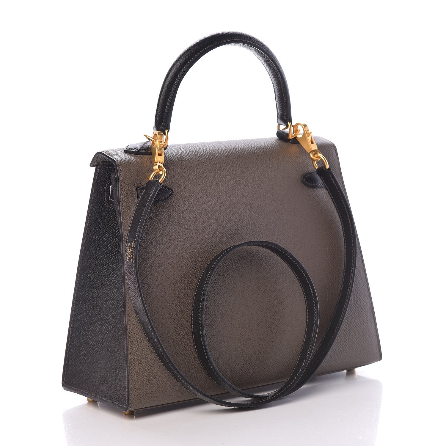 Hermes Epsom Bi Color Horseshoe Kelly Sellier 25 Etain Black 3 of 40