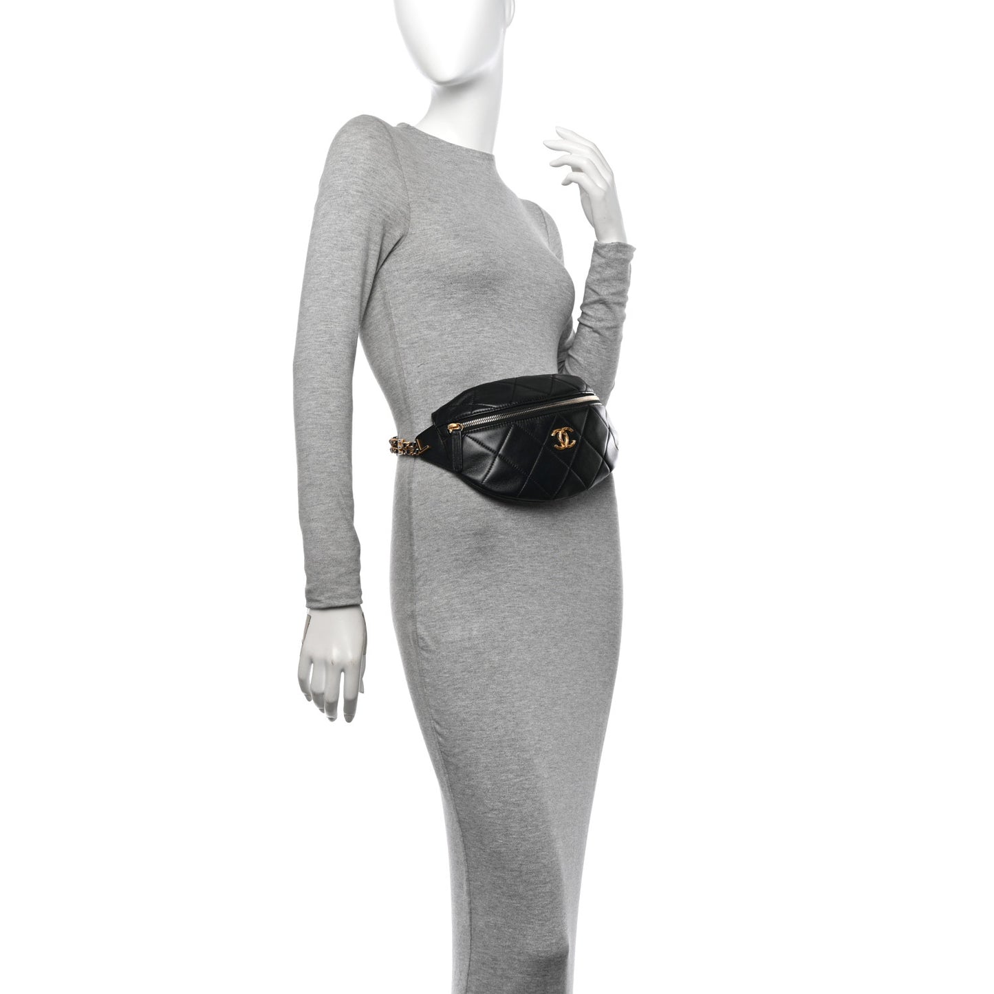 Lambskin Enamel Quilted Waist Bag Black