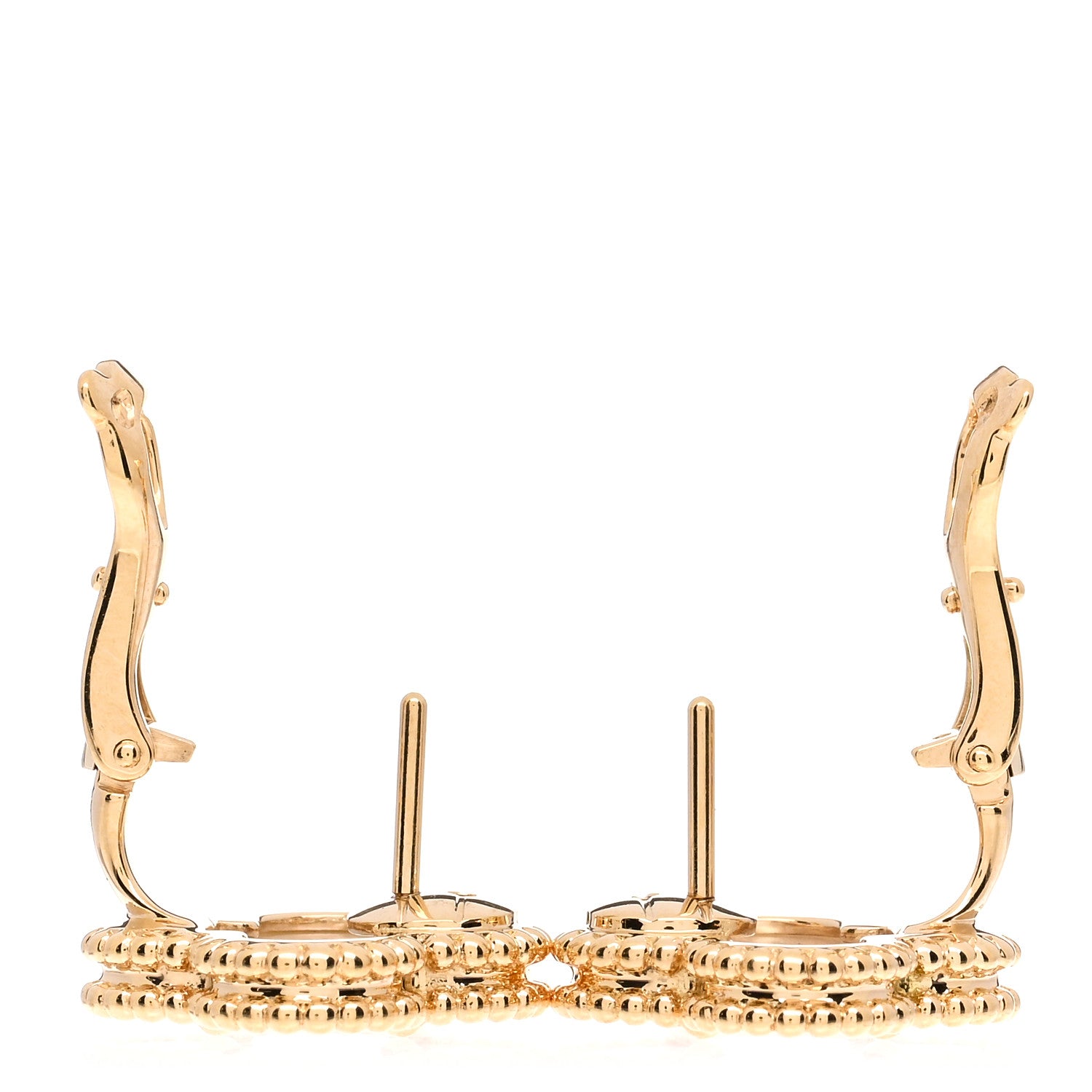 Van Cleef & Arpels 18K Yellow Gold Mother of Pearl Vintage Alhambra Earrings 3 of 4