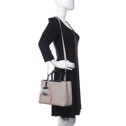 Fendi Vitello Dolce Fox Goat Bi-Color Sad Eyes Mirror Charm Petite 2Jours Tote Grigio Polvere Black 2 of 10