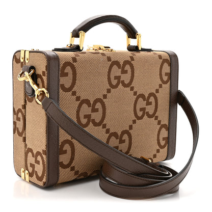 Gucci Monogram Jumbo GG Textured Dollar Calfskin Top Handle Beauty Case Camel Ebony New Acero 3 of 13