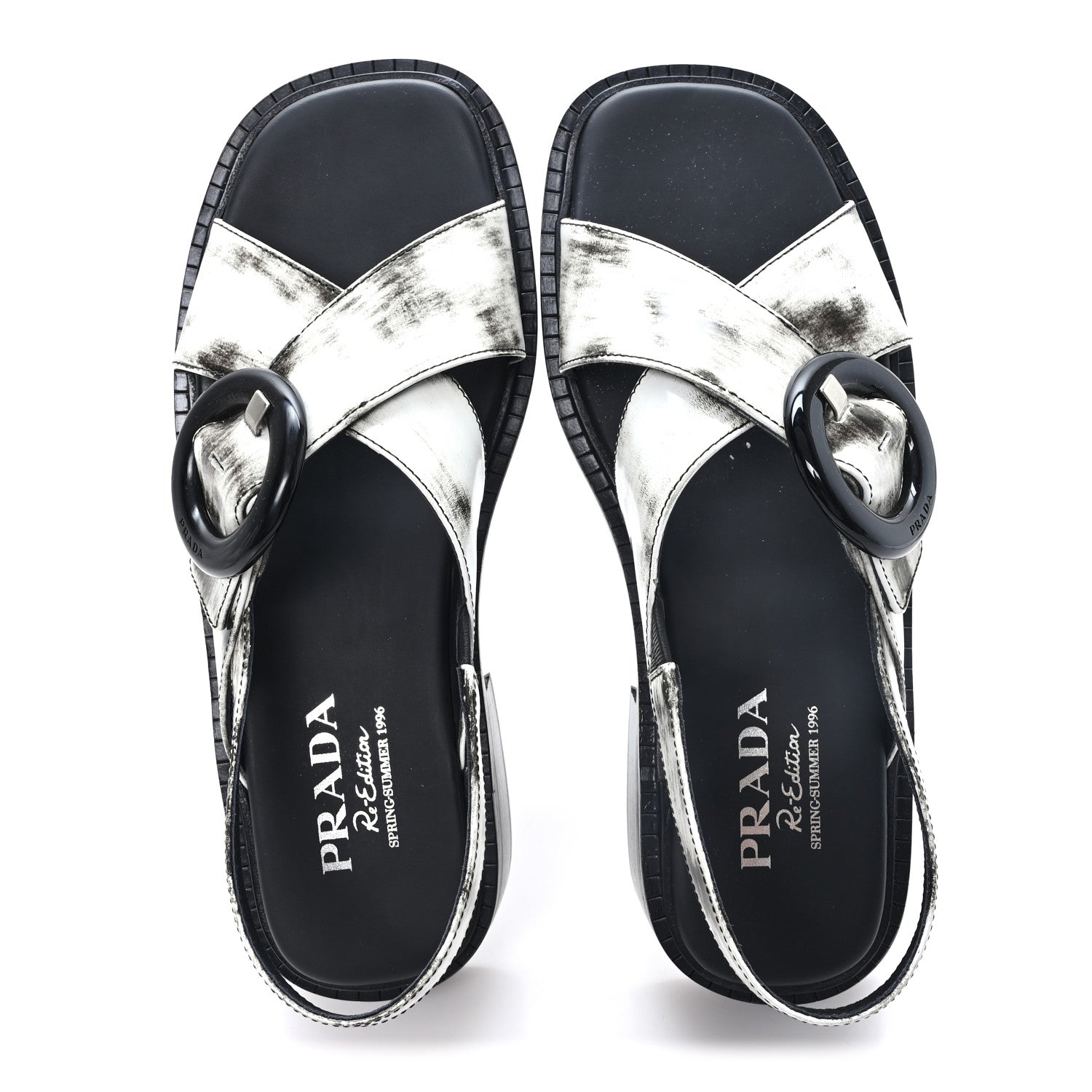 Prada Spazzolato Fume Re-Edition 1996 Buckle Sandals 39 Bianco 2 of 10