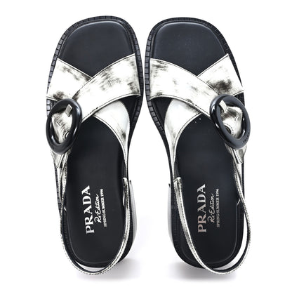 Prada Spazzolato Fume Re-Edition 1996 Buckle Sandals 39 Bianco 2 of 10