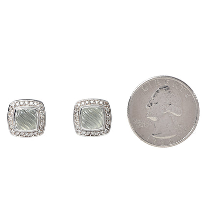 David Yurman Sterling Silver 18K Yellow Gold Diamond Prasiolite 7mm Petite Sculpted Albion Earrings 2 of 4