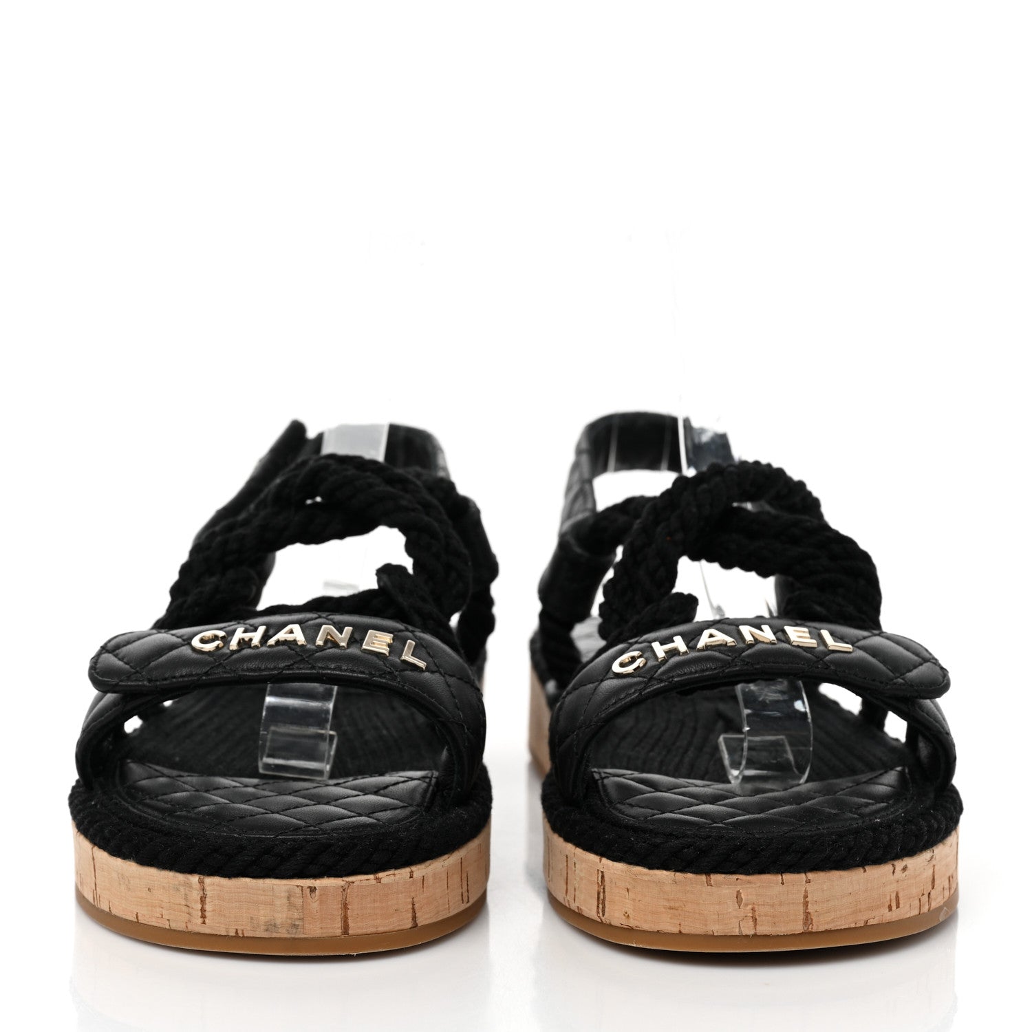 Chanel Cord Lambskin Quilted Logo Sandals 40 Black 1 of 6