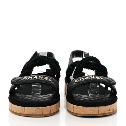Chanel Cord Lambskin Quilted Logo Sandals 40 Black 1 of 6