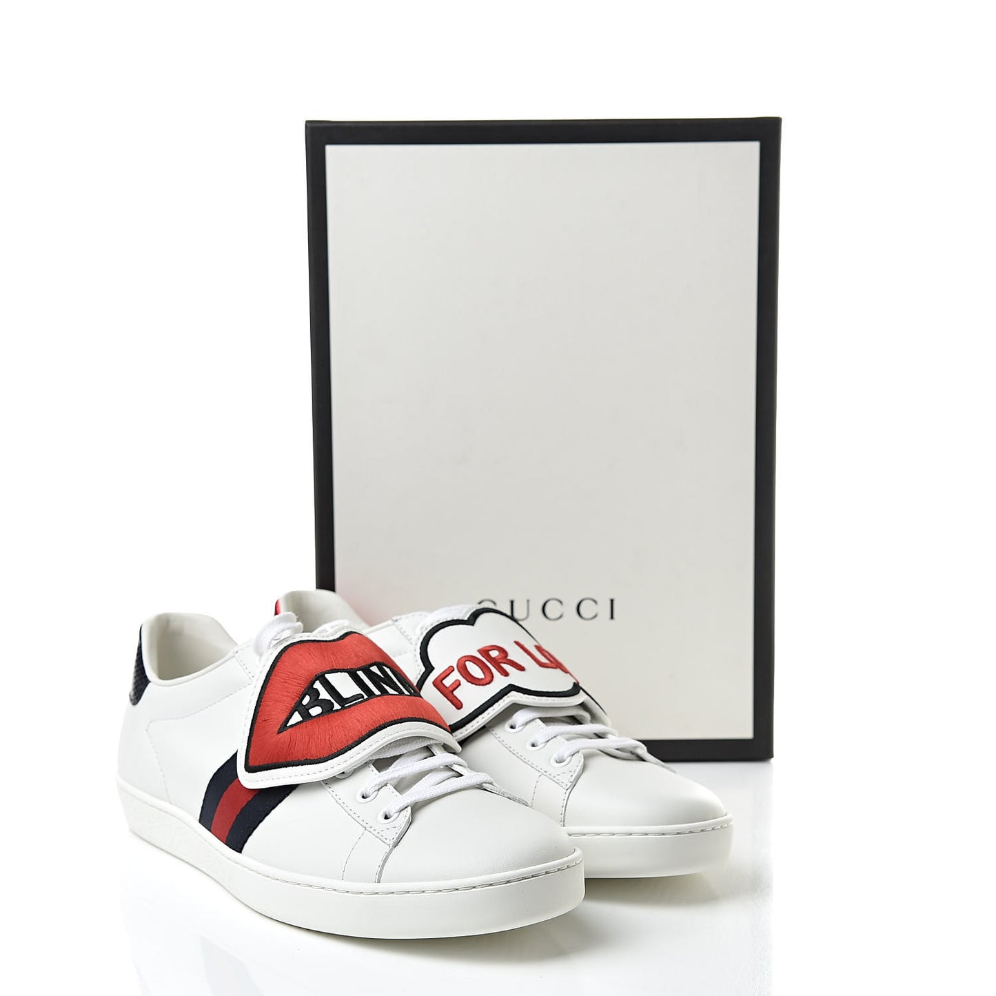 Calfskin Ayers Web Blind for Love Embroidered Womens Ace Sneakers 40.5 White