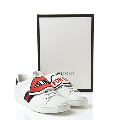 Gucci Calfskin Ayers Web Blind for Love Embroidered Womens Ace Sneakers 40.5 White 9 of 9