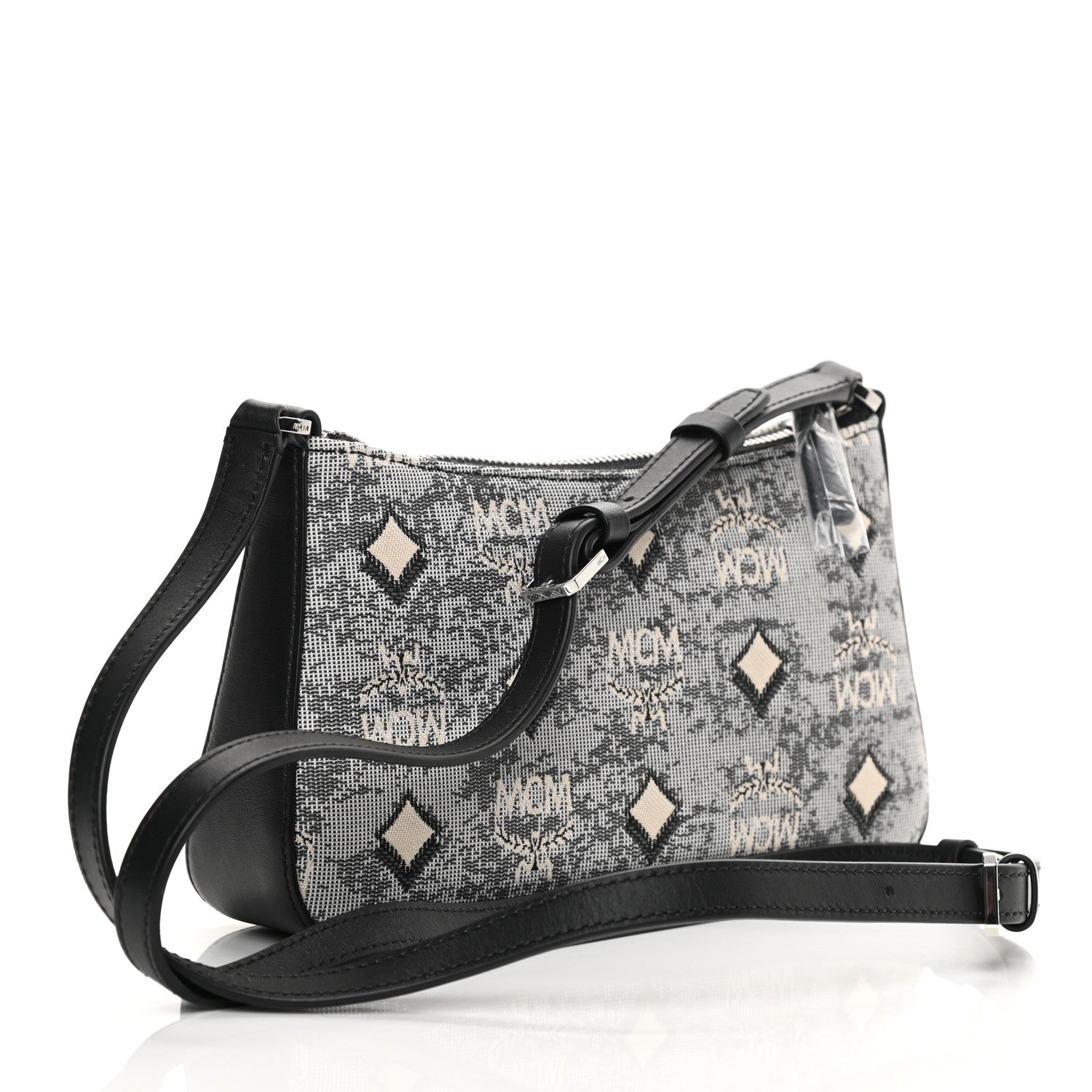 MCM Vintage Jacquard Monogram Mini Aren Shoulder Bag Grey 3 of 10