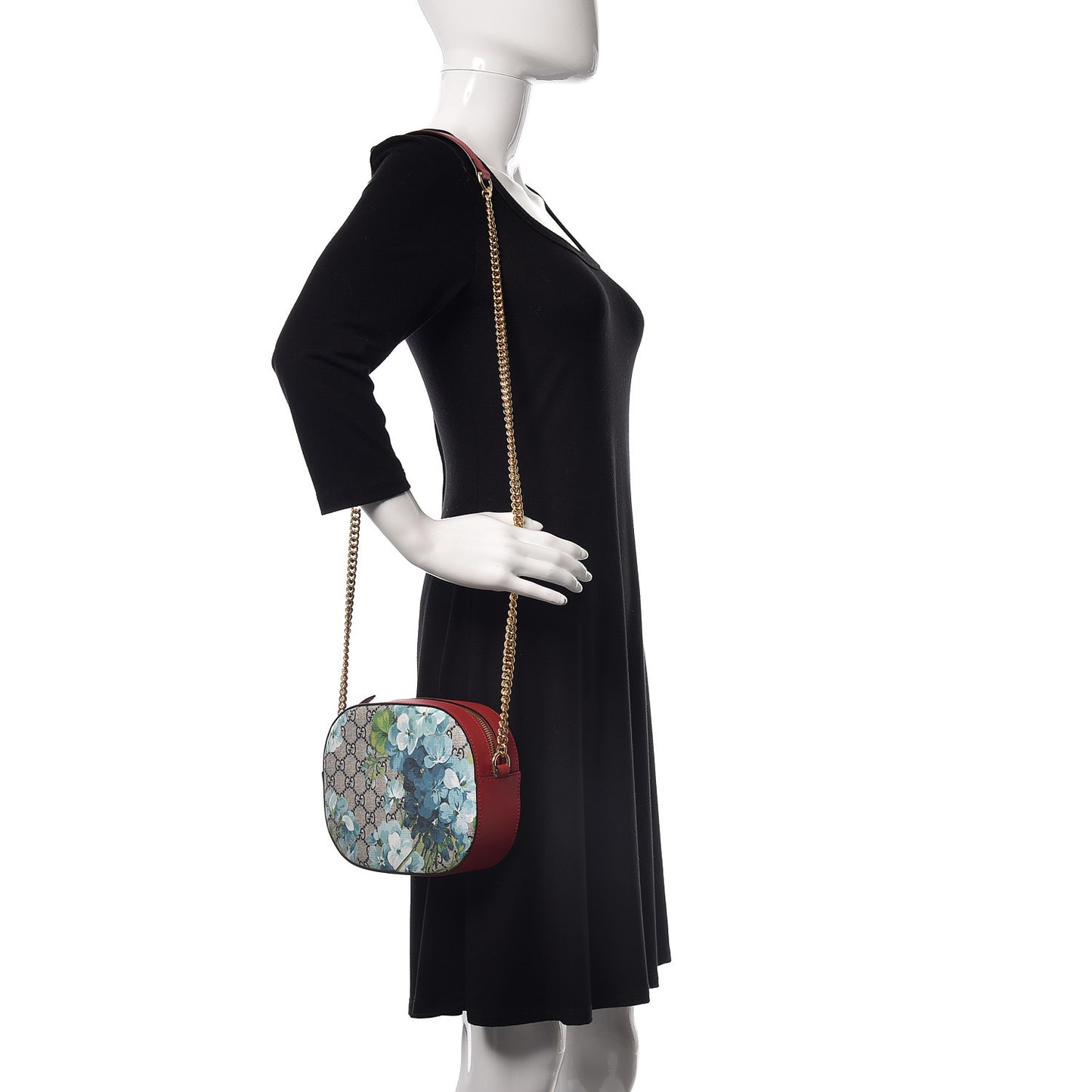 GG Supreme Monogram Blooms Mini Chain Shoulder Bag Beige Blue Navy Hibiscus Red