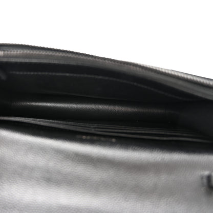Saint Laurent Grain De Poudre Matelasse Chevron Monochrome Monogram Envelope Chain Wallet Black 5 of 10