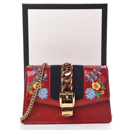 Gucci Patent Embroidered Super Mini Sylvie Chain Shoulder Bag Red 11 of 11