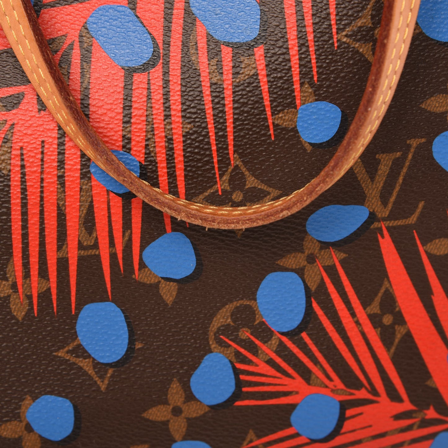 Monogram Jungle Dots Neo Neverfull MM Coquelicot Denim