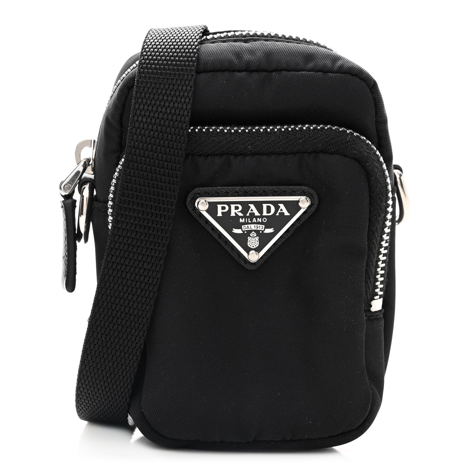 Prada Tessuto Nylon Saffiano Mini Crossbody Pouch Black 1 of 11