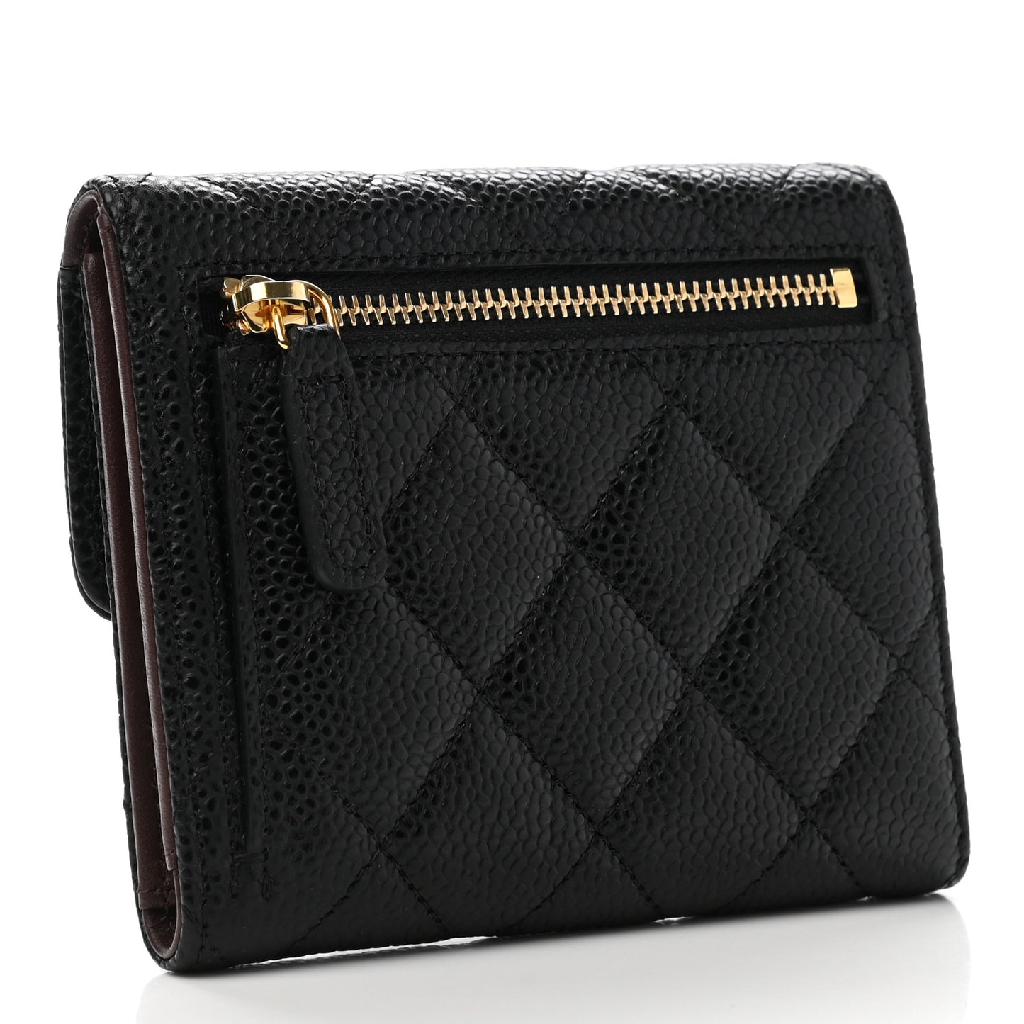 Caviar Quilted Compact Flap Wallet Black